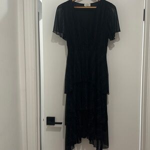 Elegant Black Midi Dress with Flutter Sleeves